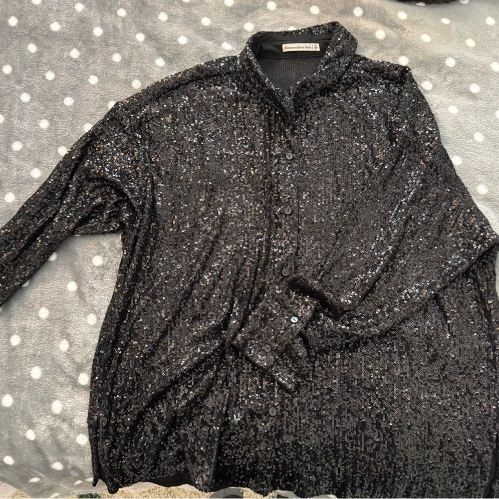 Abercrombie & Fitch Black Sequin Button-Down Top